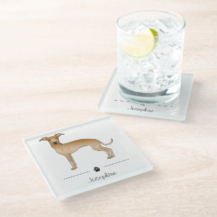 Posavasos De Vidrio Lebrel italiano cervato Perro lindo con texto pers