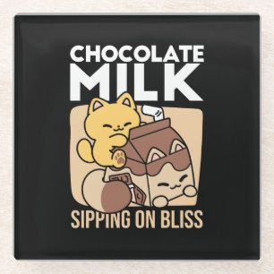 Posavasos De Vidrio Leche de Chocolate Sorbiendo Felicidad – Comida pa