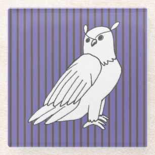 Posavasos De Vidrio Lechuza artística de rayas moradas