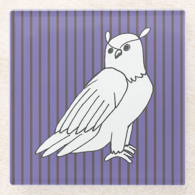 Posavasos De Vidrio Lechuza artística de rayas moradas (Anverso)