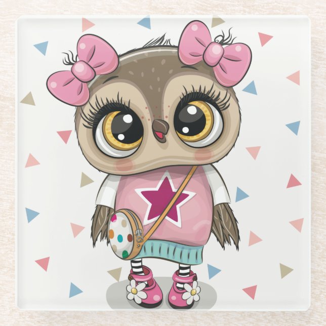 Posavasos De Vidrio Lechuza Cuta (Anverso)