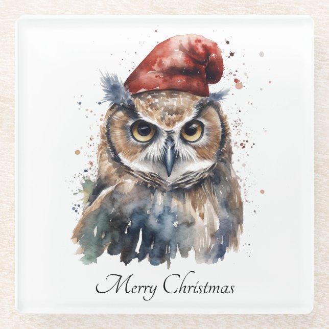 Posavasos De Vidrio Lechuza de invierno encantada, personalizado (Anverso)