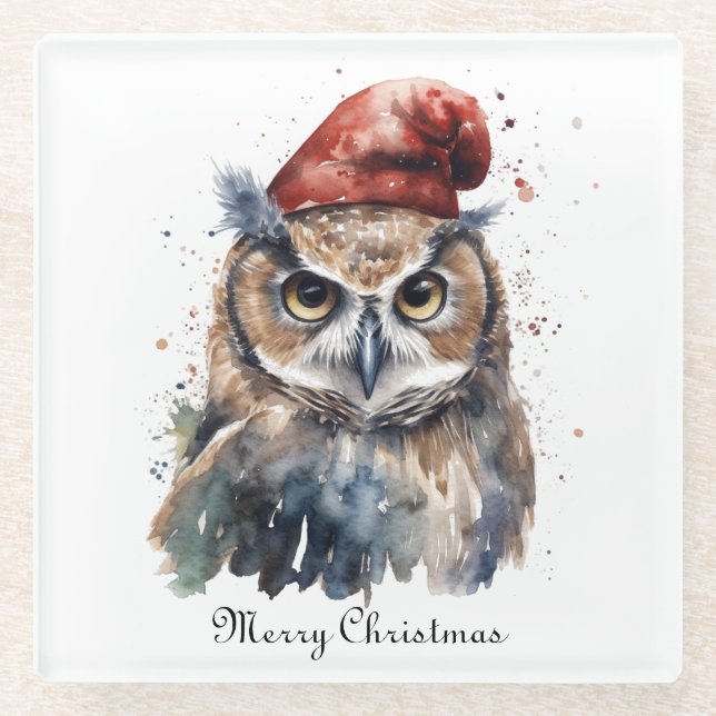 Posavasos De Vidrio Lechuza de invierno encantada, personalizado (Anverso)