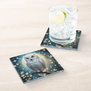 Posavasos De Vidrio Lechuza Y Luna De Nieve Con Espuma,