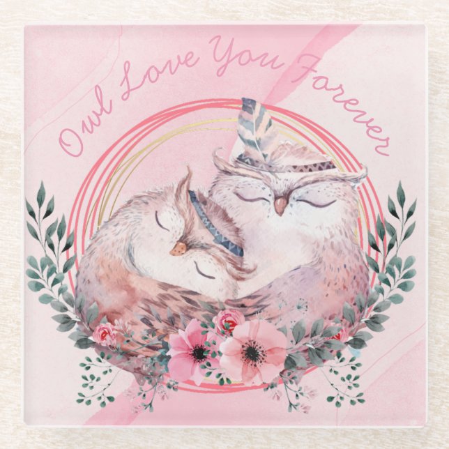 Posavasos De Vidrio Lechuzas Cutas (Anverso)