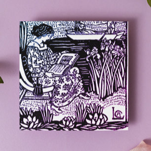 Posavasos De Vidrio Lectura de Mujer Art Nouveau