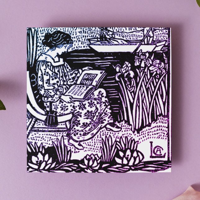 Posavasos De Vidrio Lectura de Mujer Art Nouveau (Subido por el creador)
