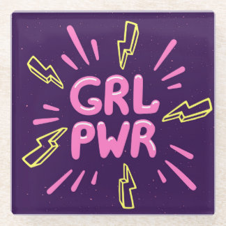 Posavasos De Vidrio Lema feminista del poder chica, fondo violeta.
