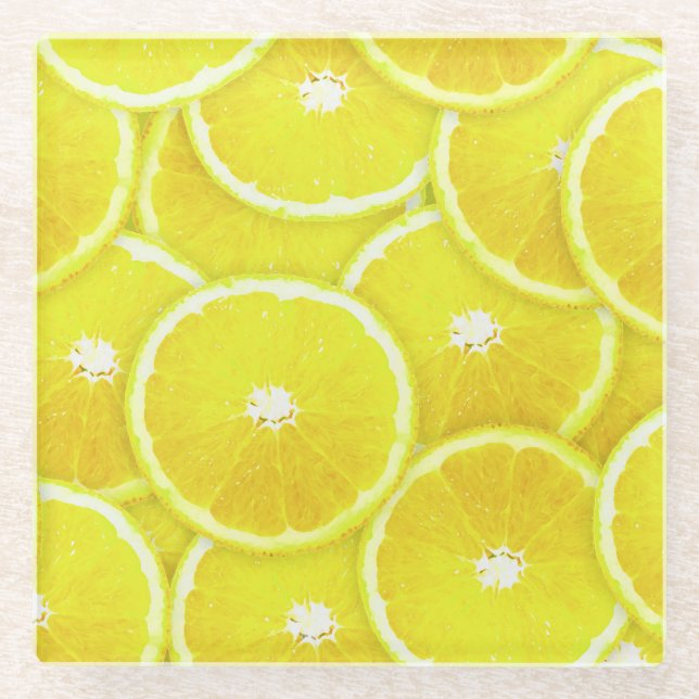 Posavasos De Vidrio Lemon Slices de arte pop (Anverso)