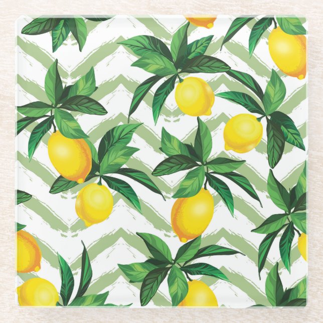 Posavasos De Vidrio Lemon zigzag: patrón pintado a mano. (Anverso)
