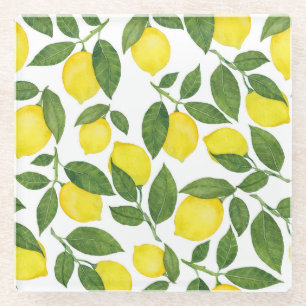 Posavasos De Vidrio Lemones acuarela: Patrón de frutas de verano
