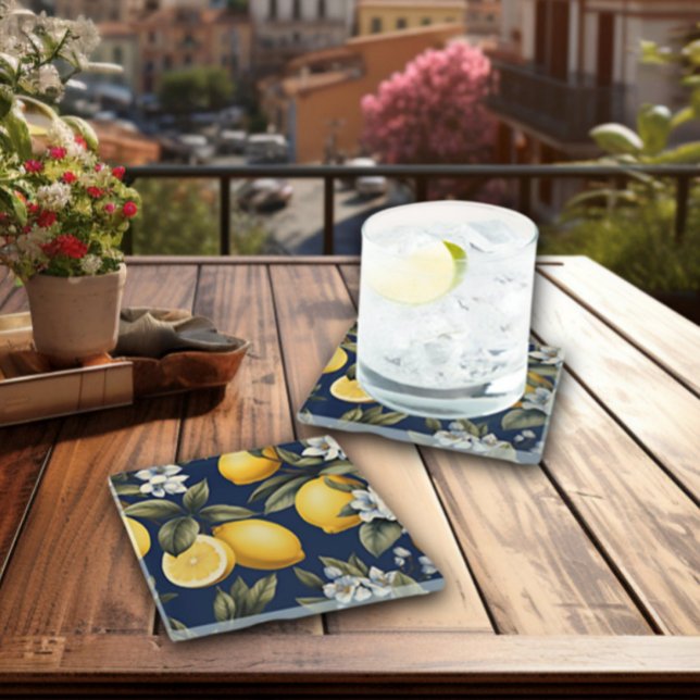 Posavasos De Vidrio Lemones mediterráneos en bar italiano de la marina (Italian Lemons on Navy
Coasters)