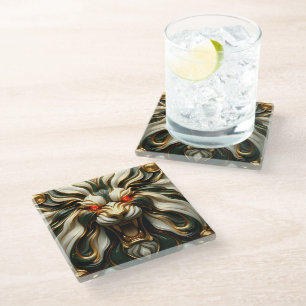 Posavasos De Vidrio León Dorado Audaz con Mirada Ardiente