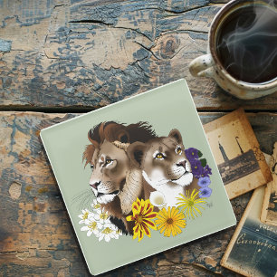 Posavasos De Vidrio León Leona Floral Verde