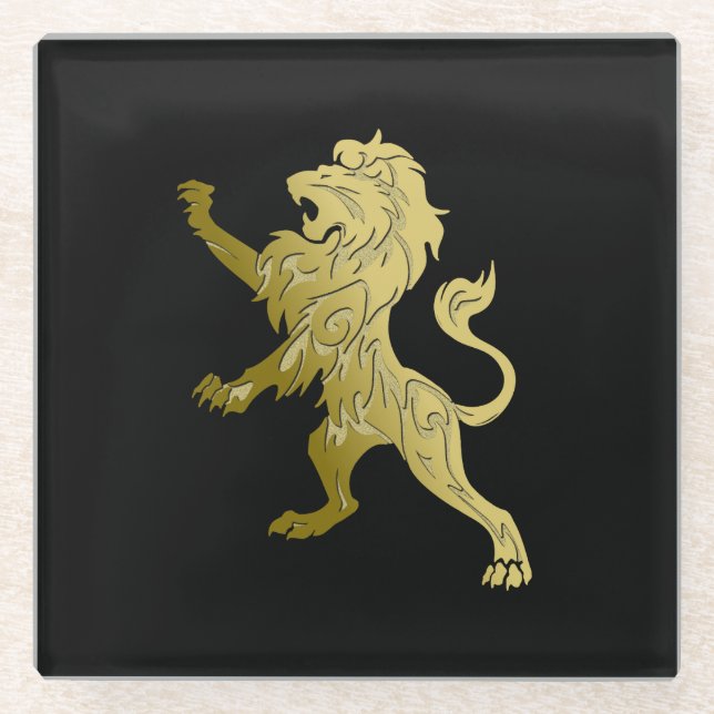 Posavasos De Vidrio León Real Dorado (Anverso)
