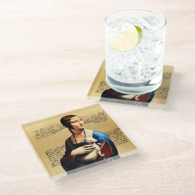 Posavasos De Vidrio Leonardo da Vinci Lady con Ermine (Angular)