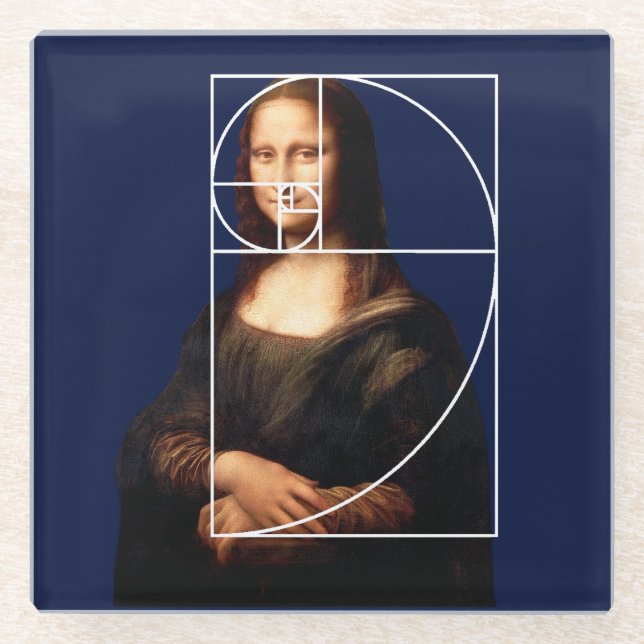 Posavasos De Vidrio Leonardo da Vinci Mona Lisa Fibonacci Sequence (Anverso)