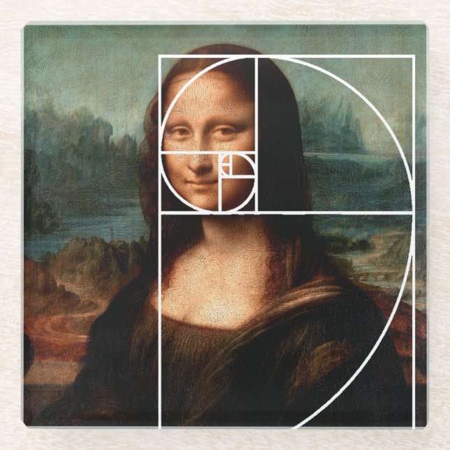 Posavasos De Vidrio Leonardo da Vinci Mona Lisa Fibonacci Sequence (Anverso)