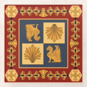 Posavasos De Vidrio Leones dorados: diseño de pañuelos Art Nouveau