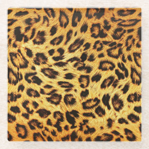 Posavasos De Vidrio Leopard de moda: Patrón de diseño de piel.