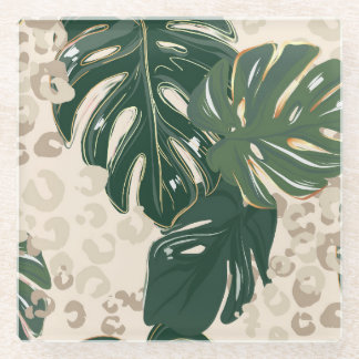 Posavasos De Vidrio Leopard Monstera: Vintage de la jungla.