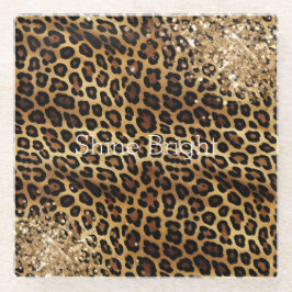 Posavasos De Vidrio Leopard Print Gold Glitzy Sparkle Purpurina