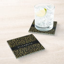 Posavasos De Vidrio Leopard Print, Gold Leopard, Purpurina, tu nombre