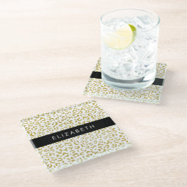 Posavasos De Vidrio Leopard Print, Gold Leopard, Purpurina, tu nombre