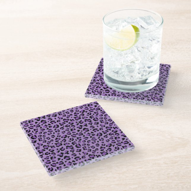 Posavasos De Vidrio Leopard Print, Leopard Spots, Purple Leopard (Angular)