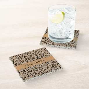 Posavasos De Vidrio Leopard Print, Spots, Brown Leopard, Tu Nombre