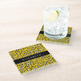 Posavasos De Vidrio Leopard Print, Spots, Yellow Leopard, tu nombre
