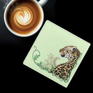 Posavasos De Vidrio Leopard Wild Cat Green Henna