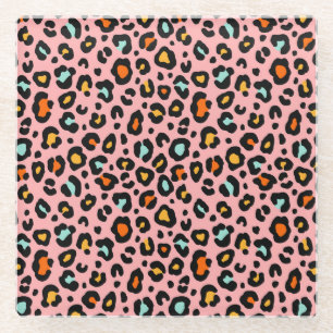Posavasos De Vidrio Leopardo colorido: Patrón de moda vintage
