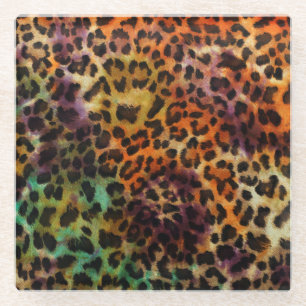 Posavasos De Vidrio Leopardo colorido: Textura abstracta de época
