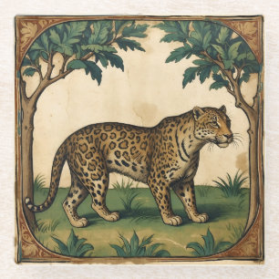 Posavasos De Vidrio Leopardo medieval con arte natural de árboles