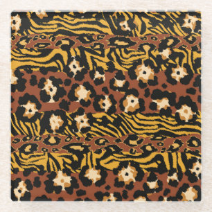 Posavasos De Vidrio Leopardo, pieles de tigre, patrón salvaje.