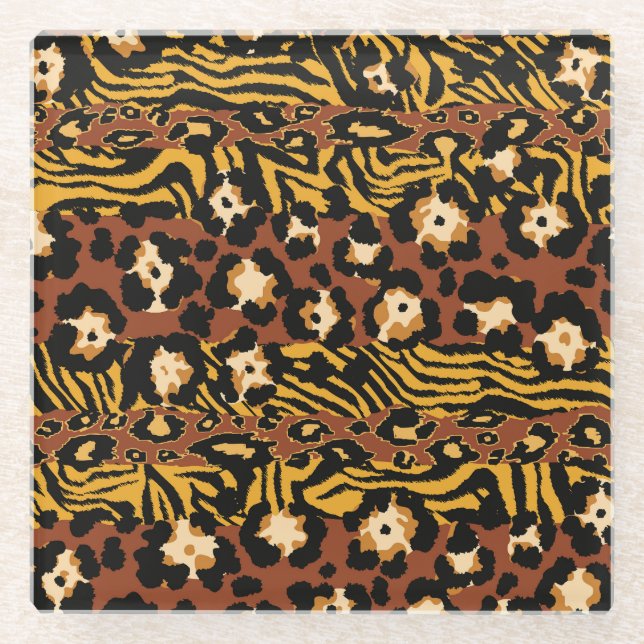 Posavasos De Vidrio Leopardo, pieles de tigre, patrón salvaje. (Anverso)