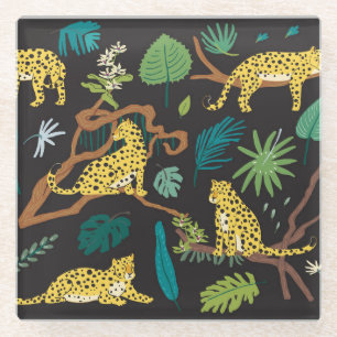 Posavasos De Vidrio Leopardos de la jungla: Ilustraciones de vida salv