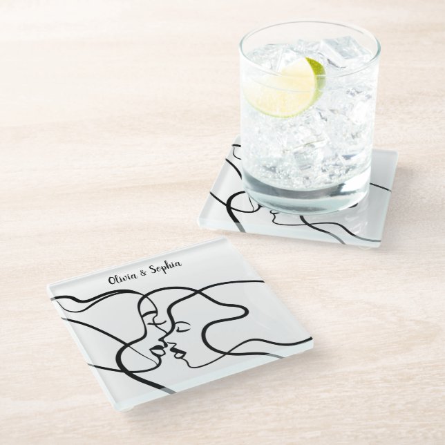 Posavasos De Vidrio Lesbiana personalizada de arte de línea (Angular)