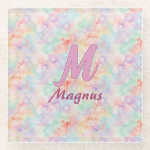 Posavasos De Vidrio letra c monograma nombre pastel acuarela rosa azul