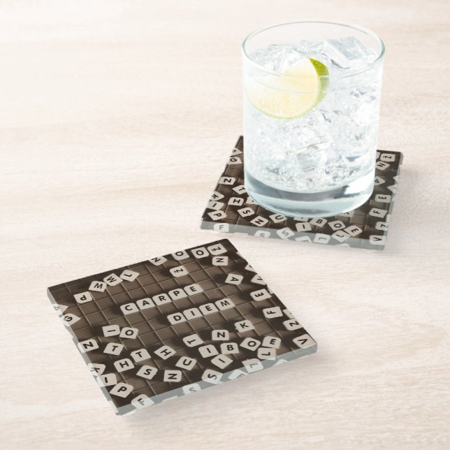 Posavasos De Vidrio Letra Carpe Diem Scrambled Tiles (Angular)
