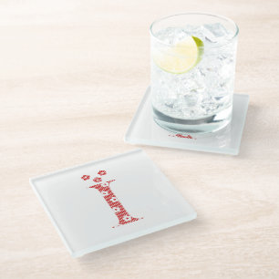 Posavasos De Vidrio Letra del patrón de flor I (rojo)