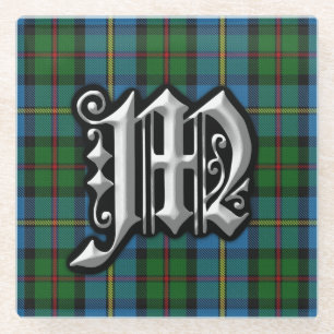 Posavasos De Vidrio Letra escocesa Clan MacLeod M Monogramo Tartán