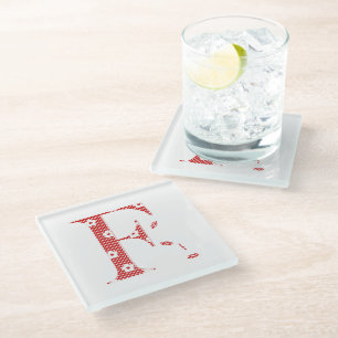 Posavasos De Vidrio Letra F(roja) del patrón de flor
