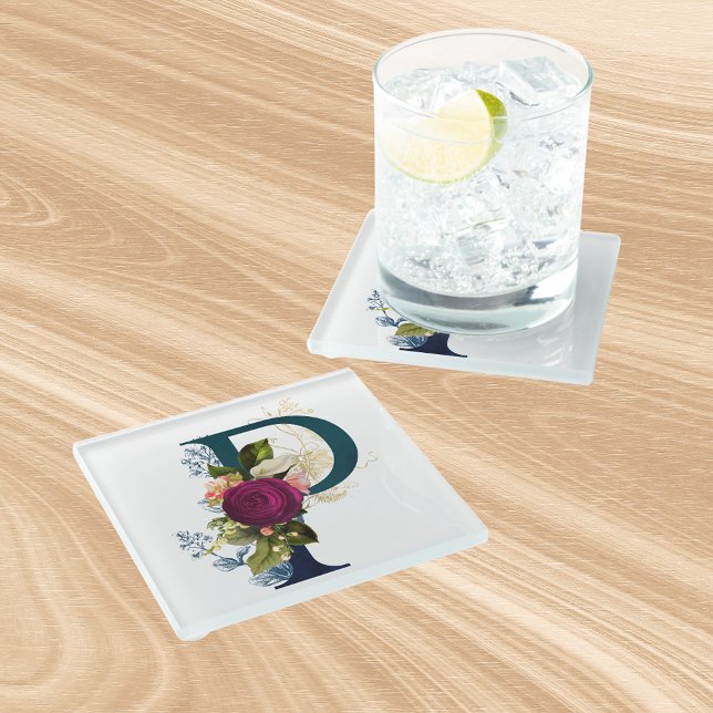 Posavasos De Vidrio Letra fancy floral monograma P (Subido por el creador)