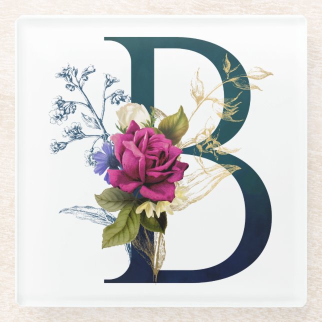 Posavasos De Vidrio Letra floral fancy monograma B (Anverso)