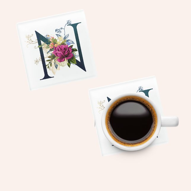 Posavasos De Vidrio Letra floral fancy monograma N (Subido por el creador)