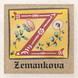 Posavasos De Vidrio Letra floral medieval iluminada monograma Z