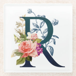 Posavasos De Vidrio Letra floral minúscula r