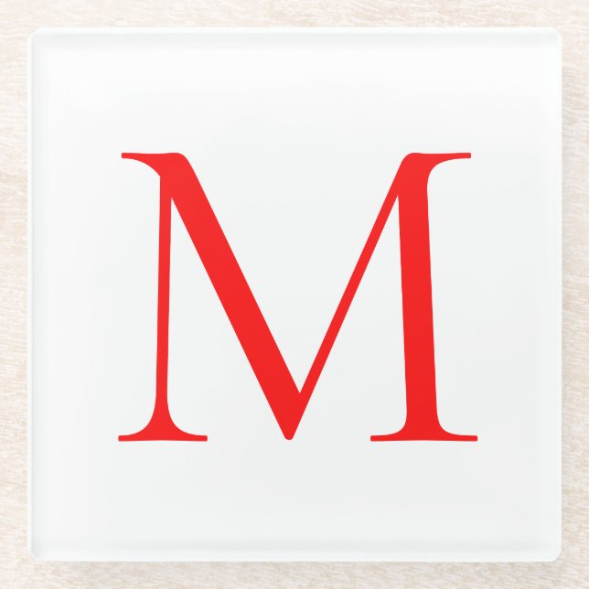 Posavasos De Vidrio Letra inicial blanco rojo monogramado profesional (Anverso)